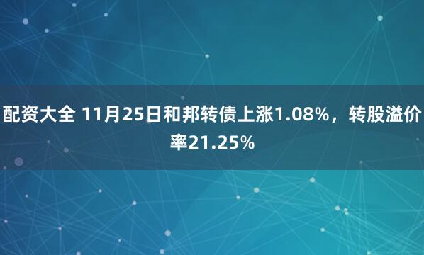 配资大全 11月25日和邦转债上涨1.08%，转股溢价率21.25%